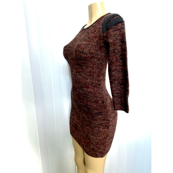 Maje Mini Sweater Dress Sheath Tweed Red Round Neck Zip Shoulder Long Sl… - Picture 2 of 9